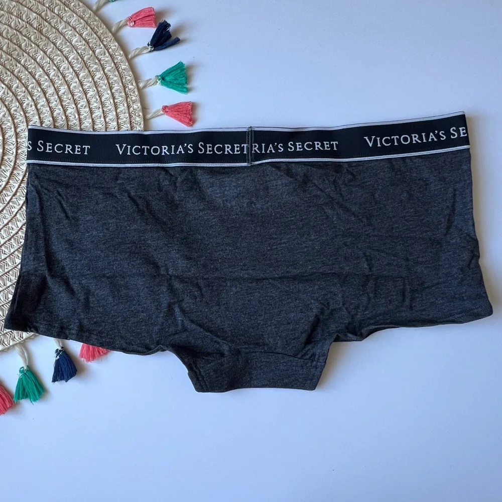 Victoria's Secret Logo Cotton Boyshort Panty Charcoal Grey Medium NEW